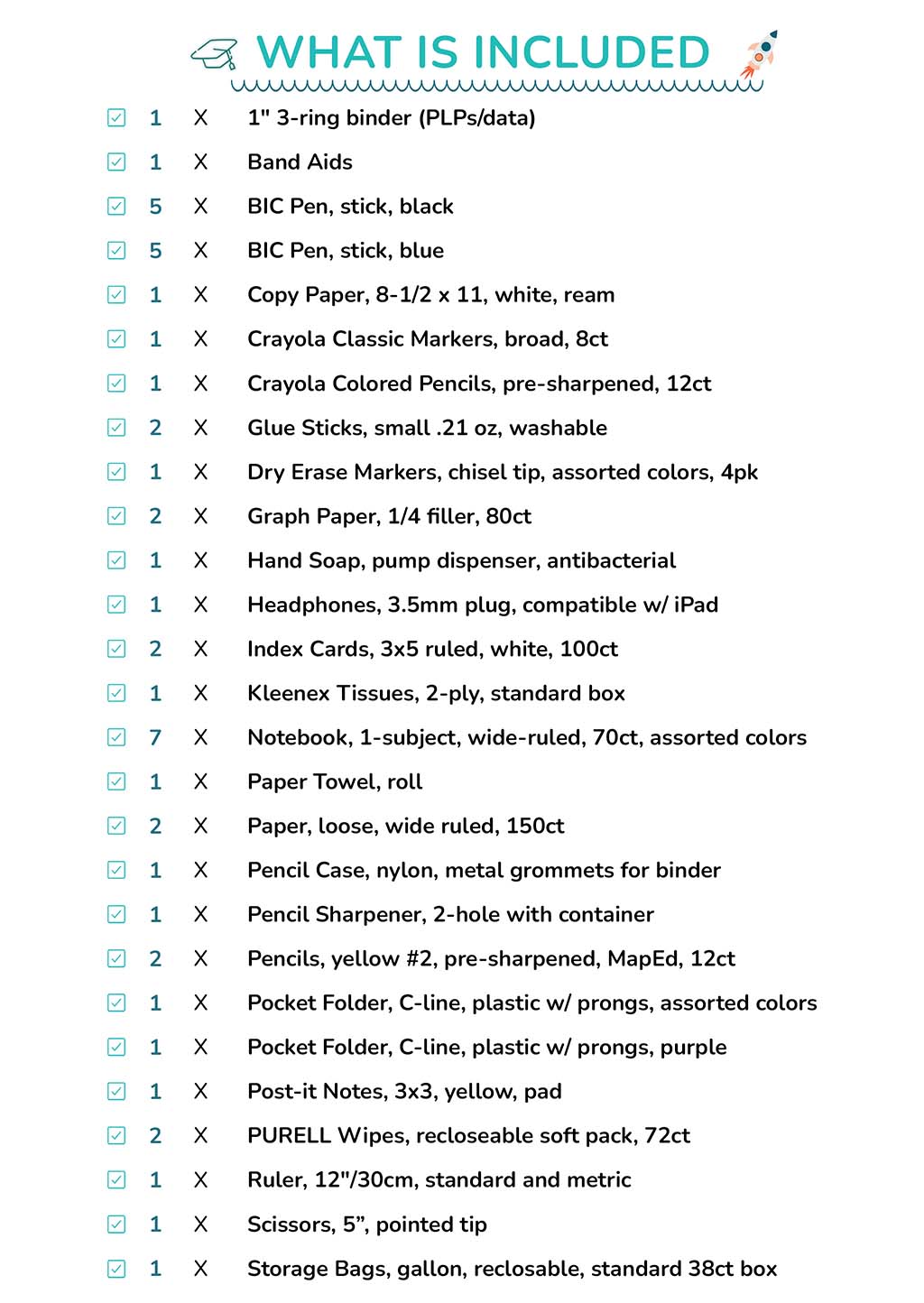 6th Grade School Supply Kit