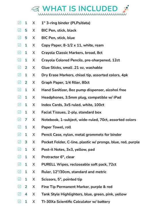 7th Grade School Supply Kit